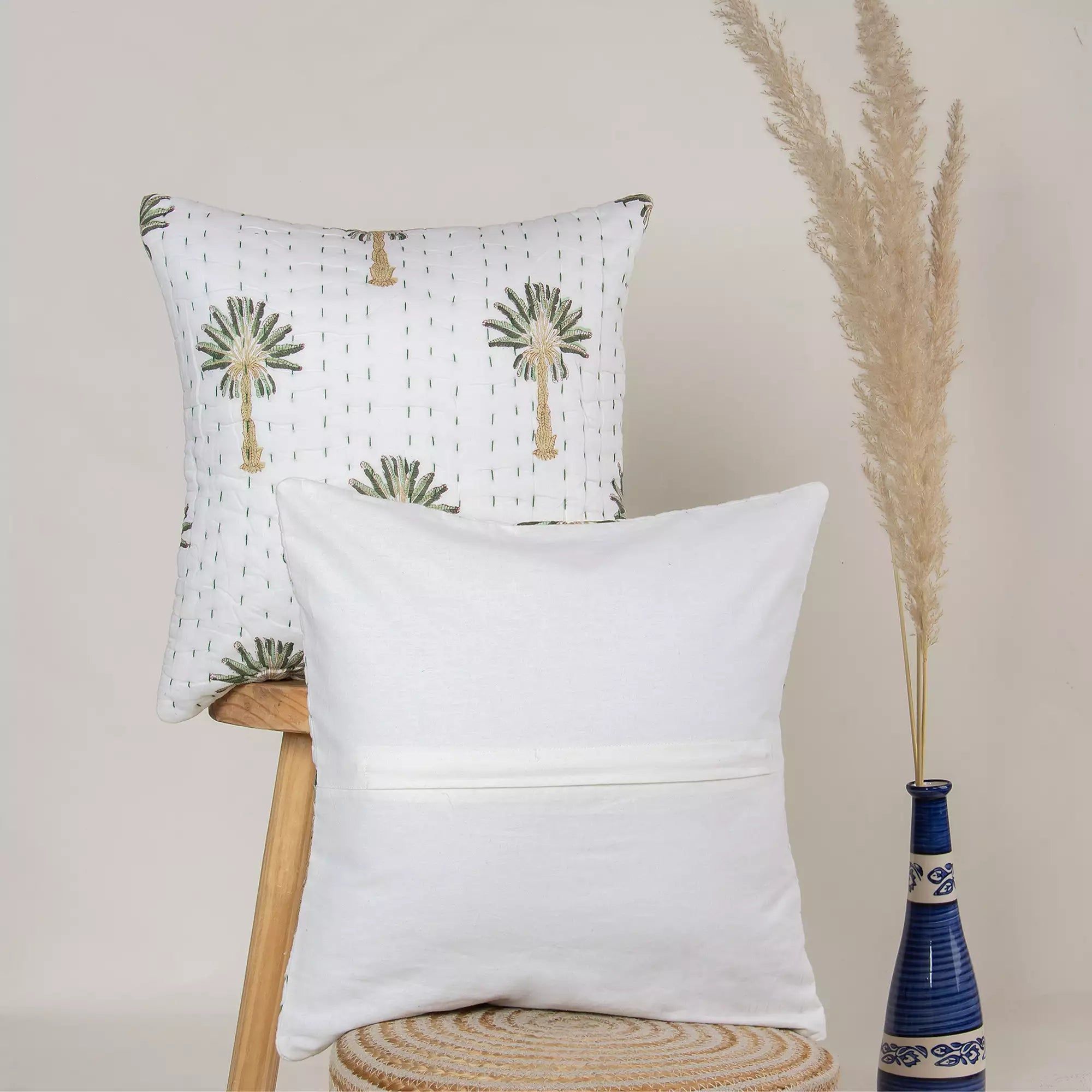 Green Palm Tree Printed Kantha